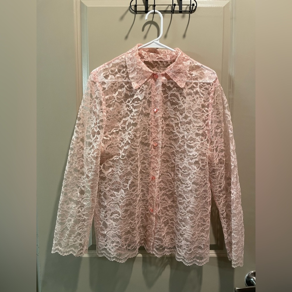 Pink Lace Button-Up Shirt